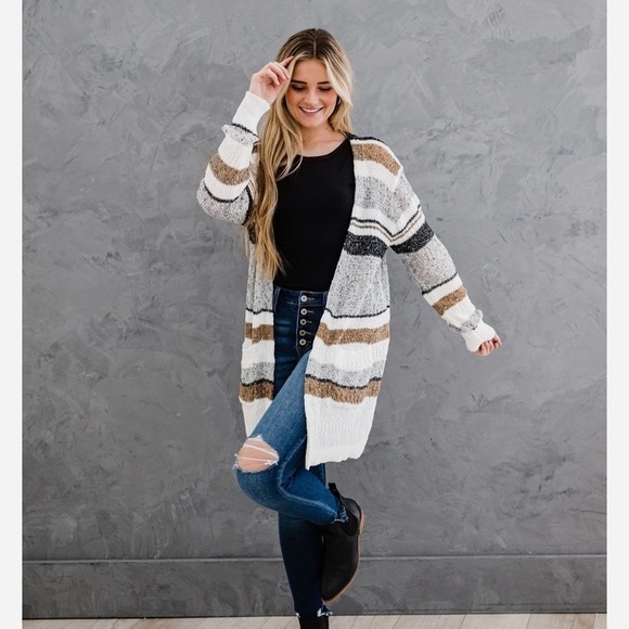 LOFT knit slouchy open front super soft longline gray cardigan womens size M - Picture 12 of 12